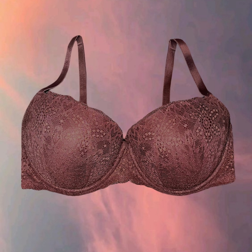NWOT VICTORIAS SECRET PINK UNDERWIRE LACE PADDED BRA COLOR MAUVE BROWN